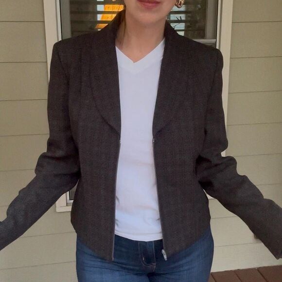 Vintage 1990s Harve Benard Blazer | Gray Zip Up Minimalist Workwear Size 8 - Picture 4 of 14